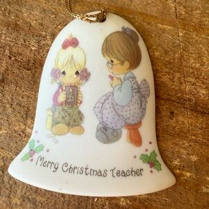 Precious Moments White Bell Teacher Christmas Ornament with Pastel Figures